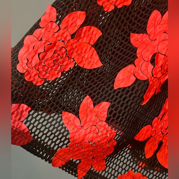 AKIRA Black and Red Roses Fishnet Babydoll Dress Size Medium - Picture 2 of 4